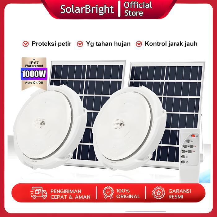 SolarBright Lampu Tenaga Surya 1000W PRO MAX Lampulangit Surya Plafon Emergency Tahan 24 Jam IP67