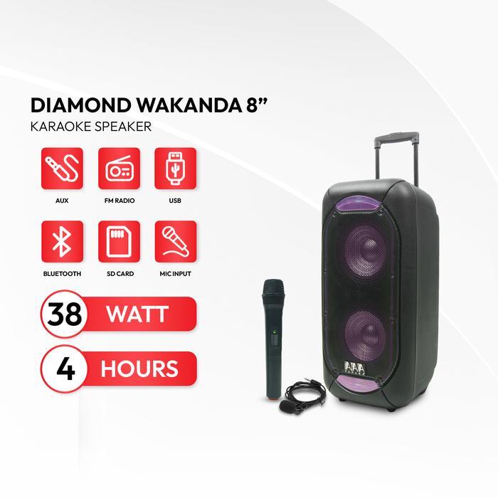 TANAKA Diamond Wakanda 12/10/8 Inch Speaker Portable Bluetooth Indoor Senam Karaoke Wireless Mic - 8