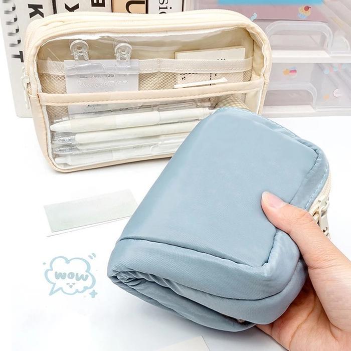 "New" Tempat Pensil Aesthetic Transparan kotak Pensil Kanvas Cute Pensil Case Muat Banyak Korear
