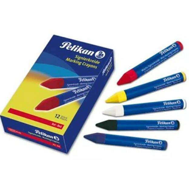 Crayon Marking Pelikan Isi 12 Warna Kuning , Putih / Marking Crayon Logam, Kayu Karet, Pohon