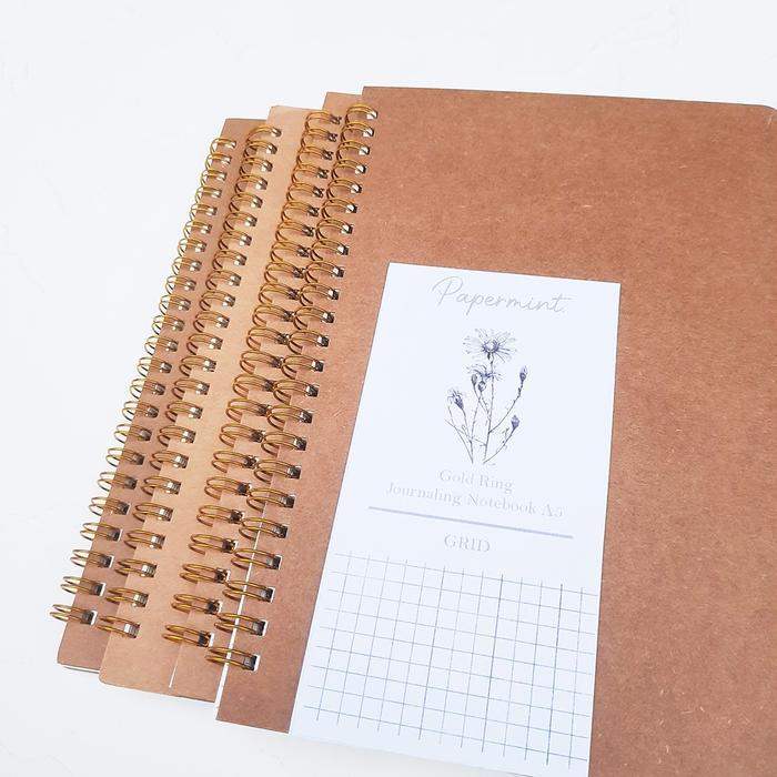 JOURNALING GOLD RING NOTEBOOK A5 DOT GRID BLANK LINE / BUKU TULIS JOURNAL POLOS TITIK KOTAK RULED