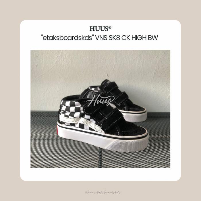 HUUS Anak Laki Sepatu Anak Laki Model Sk8 Hi Velcro Warna Hitam Putih Ukuran 18 Sepatu Anak Laki Mod
