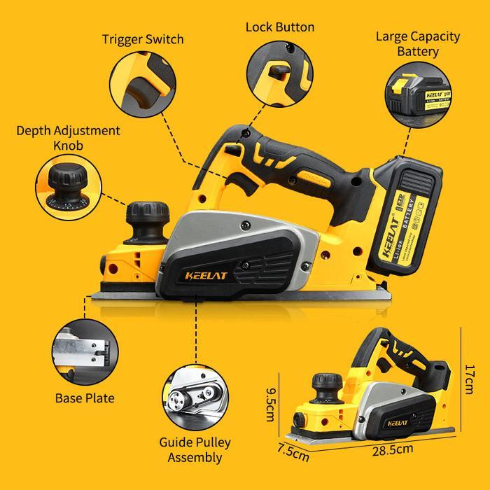 TERLARIS KEELAT KPRO-KCDP01 Cordless Mesin Serut Kayu Planer 82mm Electric Planner Mesin Serut