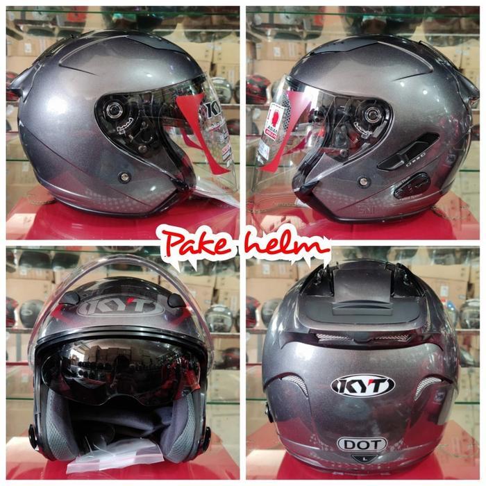 Helm Kyt Galaxy Flat R Gun Metal Abu Tua Kyt Half Face Double Visor