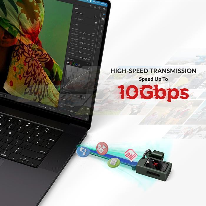 TERLARIS KYO Mini X 10Gbps Portable SSD Enclosure With Active Cooling Fan M.2 NVMe 2230 for iPhone