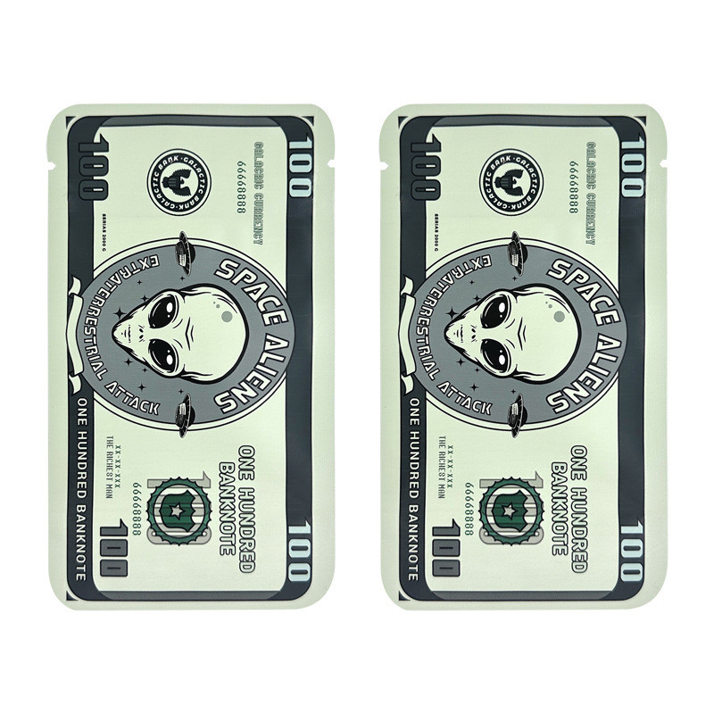 New Design Empty Mylar Bags 1g 3.5g Money Shape Stand up Packaging Pouch US USD Dollar Smell Proof
