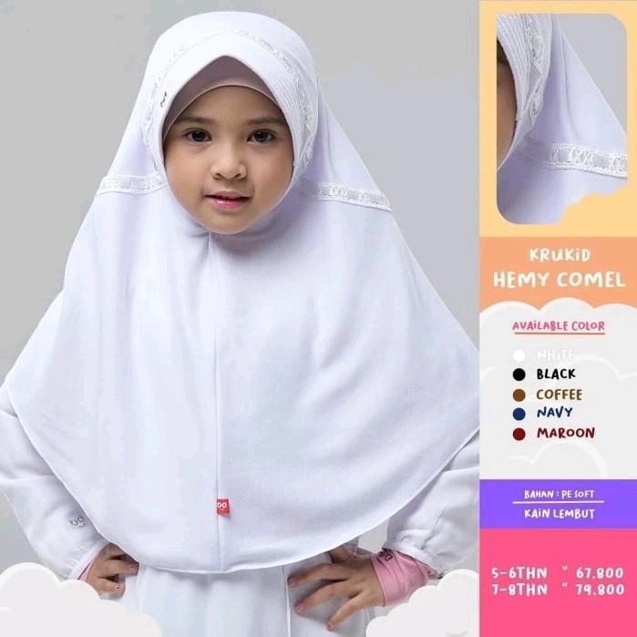 Kerudung Anak Hemy Comel dengan Pita Renda - Warna Navy, Ukuran 7-8 Tahun
