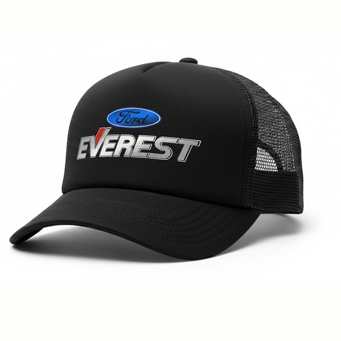 FORD EVEREST Trucker Topi Trucker Jaring Sablon Unisex Bisa Custom Logo - Hitam Topi Trucker Sablon 