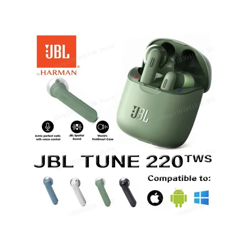 Original JBL TUNE 220 TWS True Wireless Bluetooth Earphones T220TWS Stereo Earbuds Bass Sound