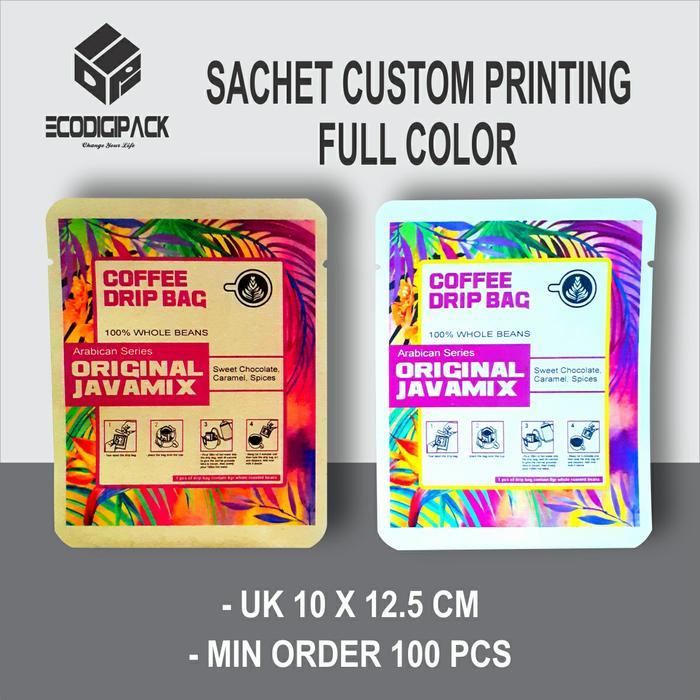 100 PCS SACHET PREMIUM CUSTOM FULL PRINTING U/ KEMASAN KOPI DRIP BAG & MASKER