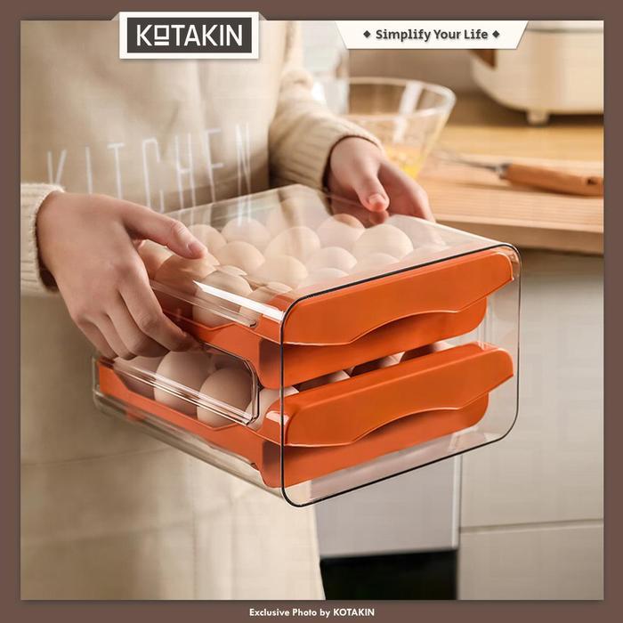 Tempat Box Telur 2 Tingkat Laci Kotak Penyimpanan Telur Egg Storage Box Organizer Terlaris
