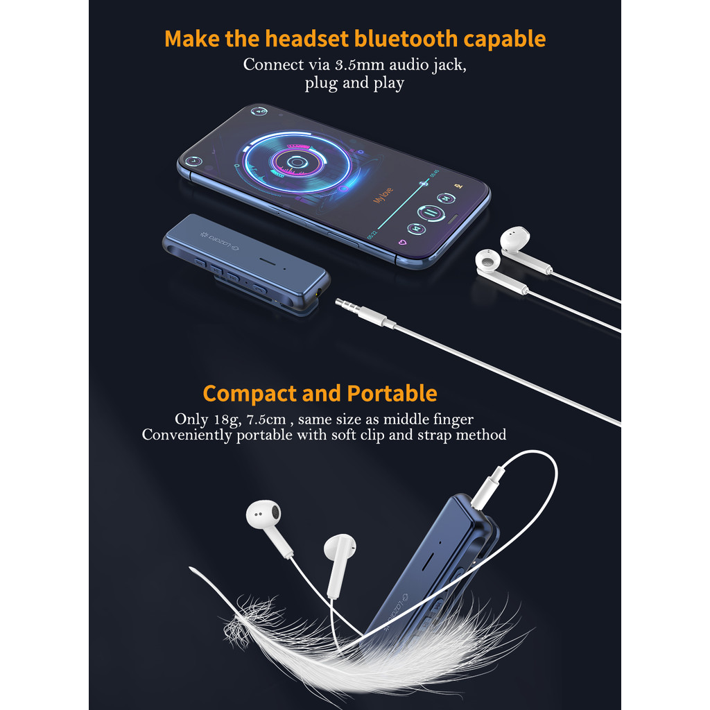 Glazata Bluetooth 5.1 Audio Receiver Portable Wireless Adapter 3.5mm AUX APTX APTX-LL Low Latency