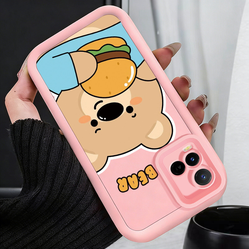 Casing Hp untuk VIVO Y21 Y21s Y21t Y21e Y21a Y21G Y33s Y33t Case Kartun Beruang Hamburger Kasing sil