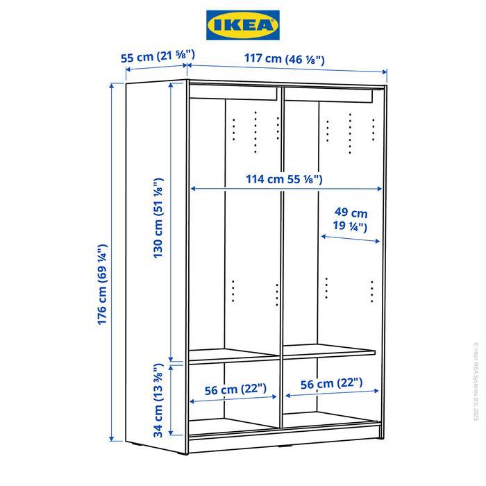 IKEA RAKKESTAD Lemari Pakaian Dengan Pintu Geser Hitam 117x176 cm Furniture