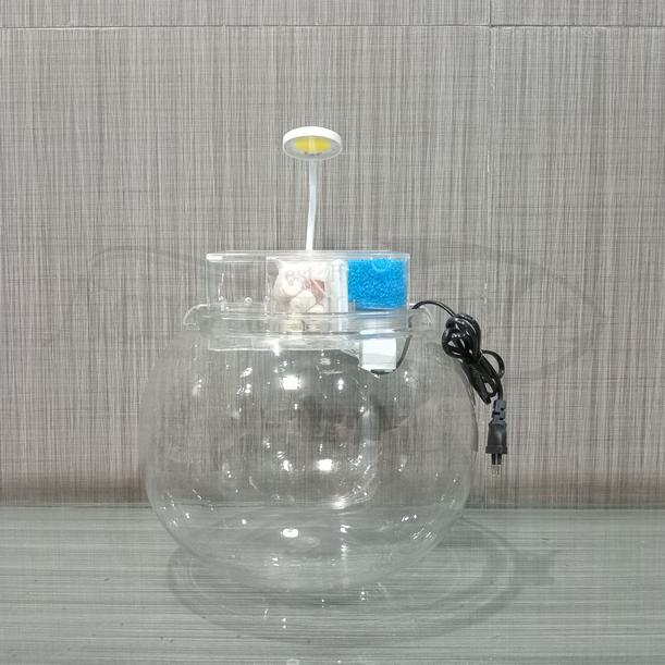 Terlaris Paket Aquarium Bulat + Filter + Lampu Led 1 Set Akuarium Fish Bowl Ikan Hias Cupang Guppy