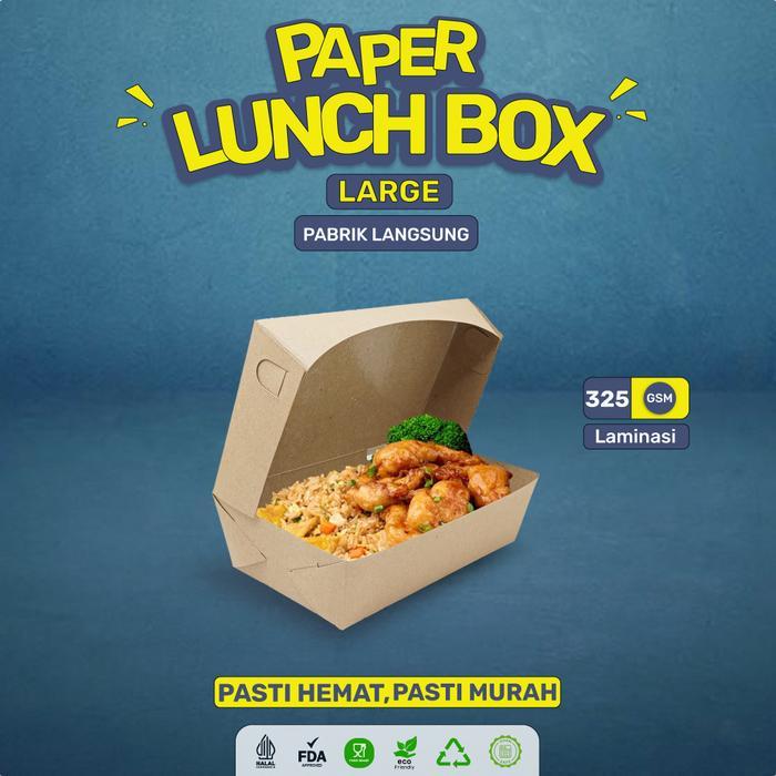 [50 Pcs] Paper Lunch Box Large Tebal 325 Gsm / Kotak Take Away / Lunch Box Paper L / Lb2K4 Terlaris