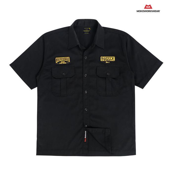 MOKOWORKWEAR MokoEngineer Engineer Kemeja Engineer Safety Lengan Panjang Bahan Drill Katun Hitam Uku