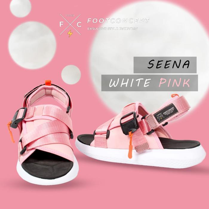 FOOTCONCEPT Sepatu Sandal Wanita Kekinian SEENA White Pink Sandal Gunung Santai Hijack Vlx Bahan