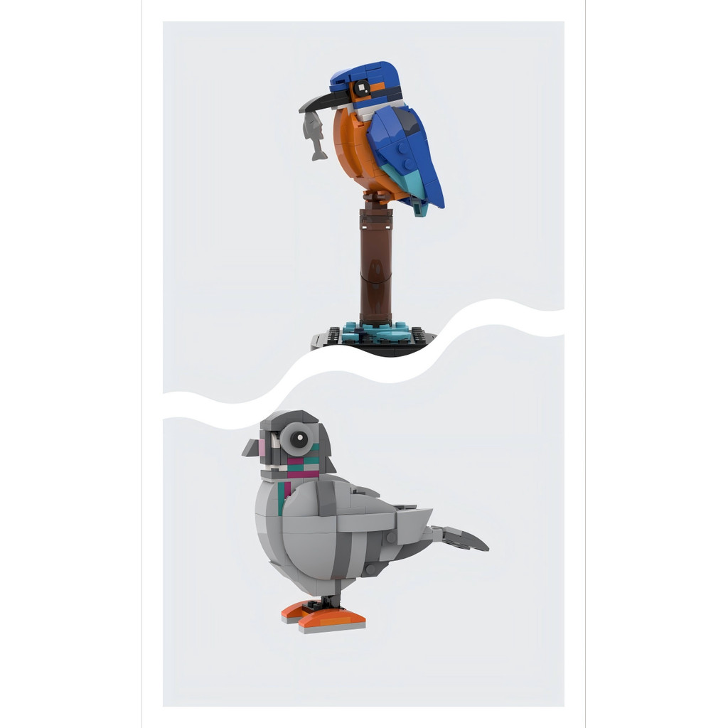 Spot MOC-173337Animal Bird Pheasant Kingfisher Diving Robin Small Particle Assembling Building Block