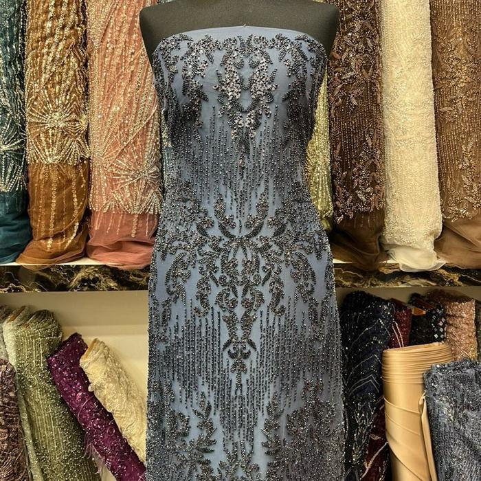 Kain tulle payet bahan meteran untuk kebaya dress dan gaun elegan - Denim