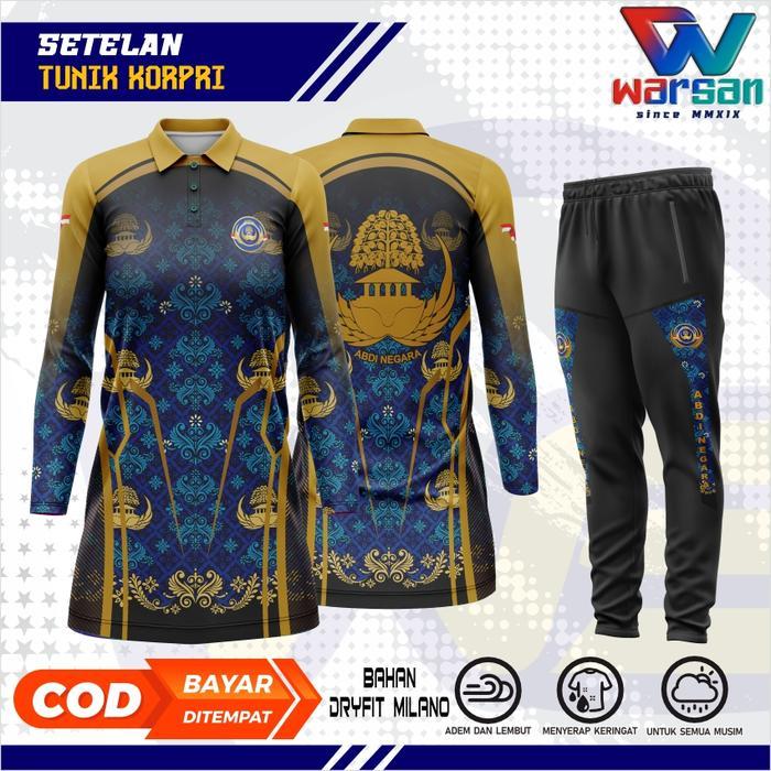 Setel Atasan Tunik dan Celana Training Panjang Pria Motif Full Printing - Ukuran M (Atasan Saja)