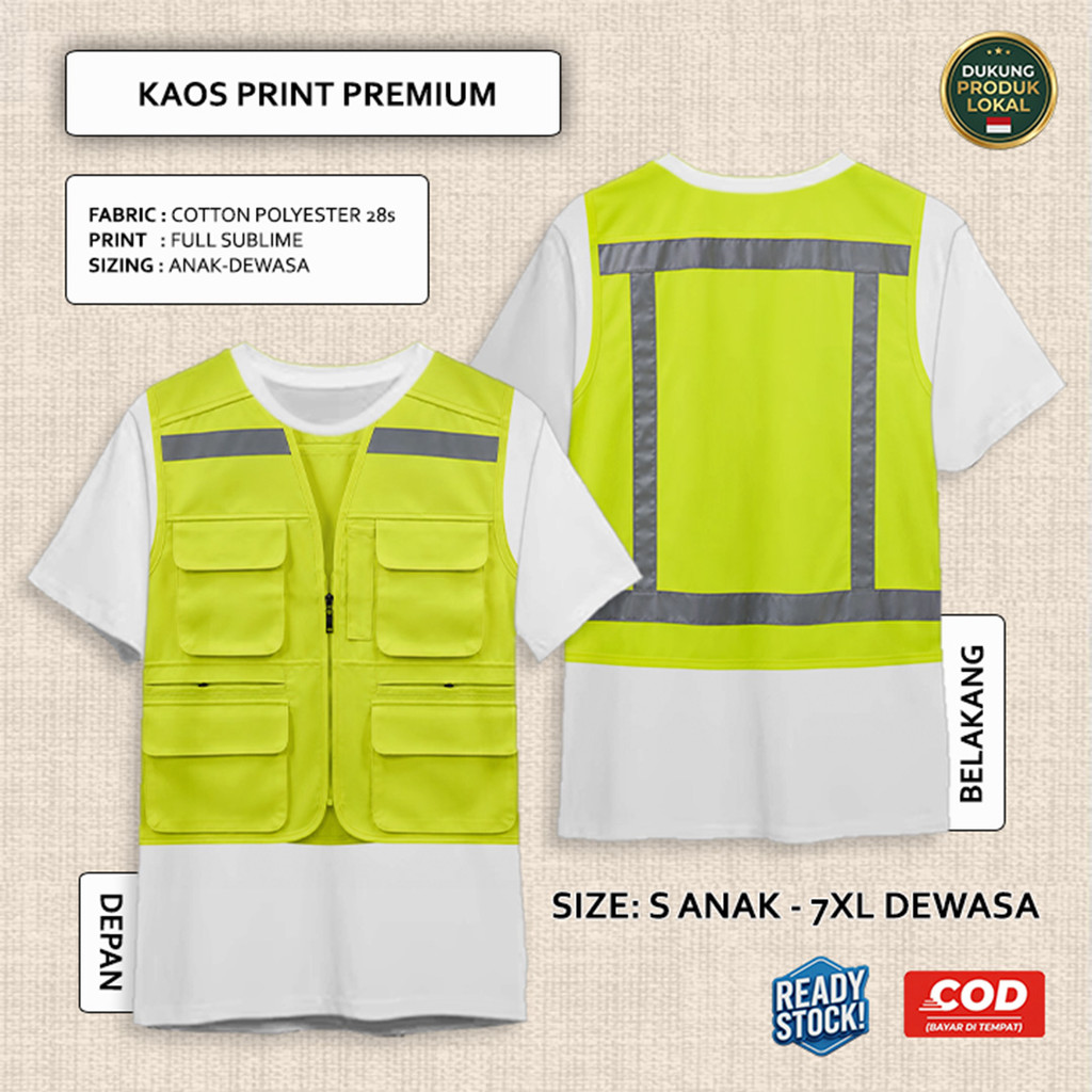 Kaos Rompi Polisi Satpam Parkir Damkar Tentara Proyek Model 4 Full Printing Keren | Baju 3D Anak dan