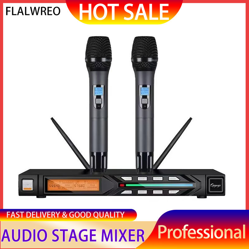 Flalwreo Professional Portable Microphone 2 Channel Handheld Uhf Wireless Microphone System