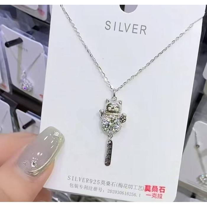 Liontin perak 925 transparan, kalung kail ikan wanita, rantai klavikula perak sterling