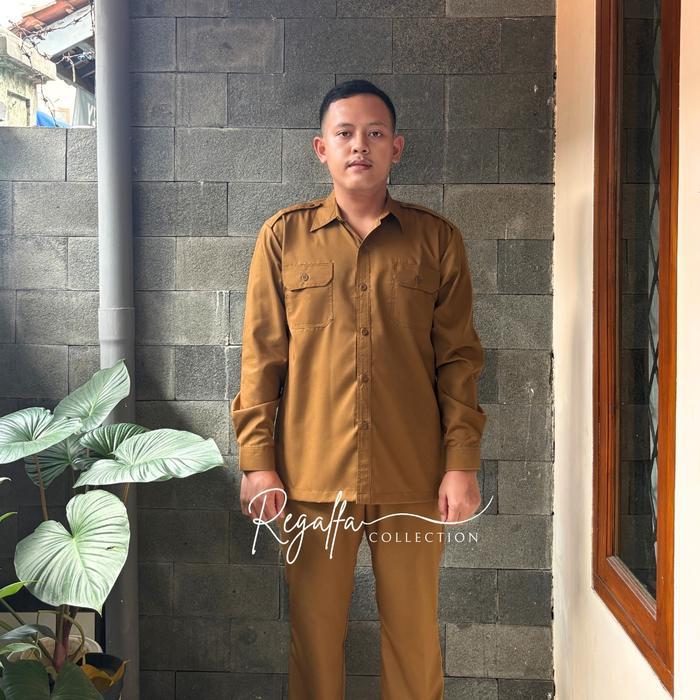 Promo Setelan Baju Seragam Khaki Pdh Pemda Pria Resmi Model Lengan Pendek Bahan Katun Dinas Pns Asn