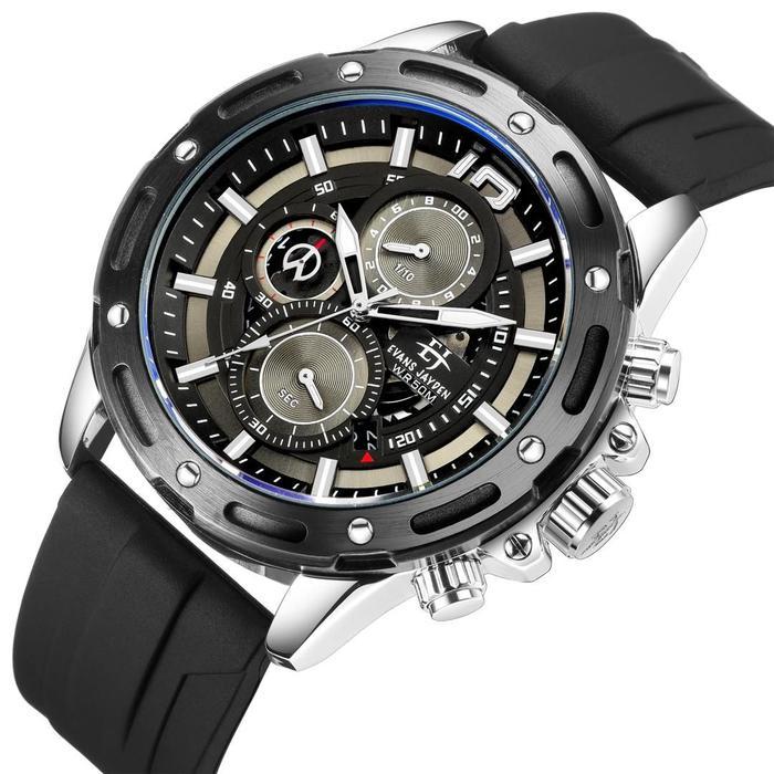 jam tangan   Evans Jayden Jam Tangan Pria 9494 Rubber Kaca Sapphire Chronograph Water Resistant 5ATM