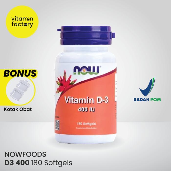 Now Foods Vitamin D-3 400 IU - 180 Softgels D3 400IU Vit D 400 IU
