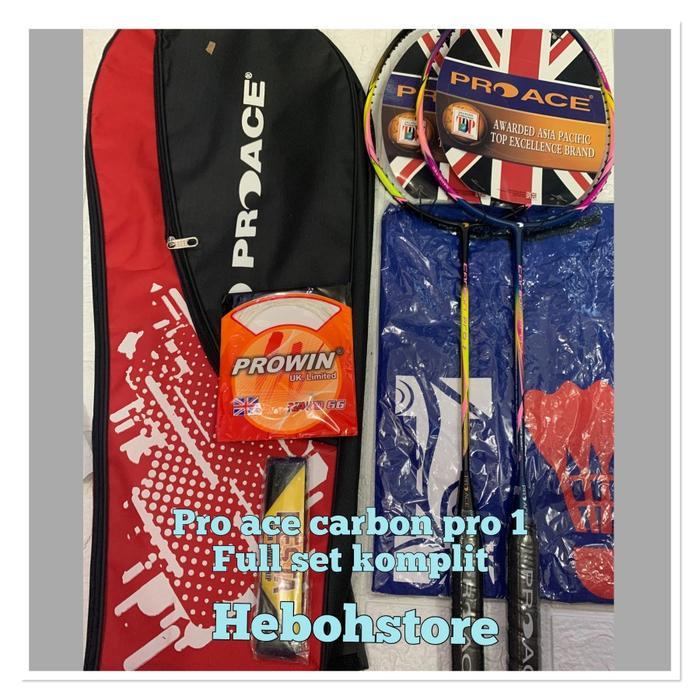 Raket Badminton Pro Ace Carbon Pro 1 Full Set Komplit +Tas Original