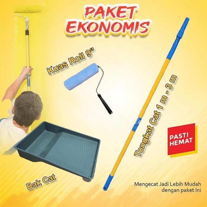 PAKET EKONOMIS Alat Cat Tongkat Kuas roll dan Bak cat kuas roll bak cat extension