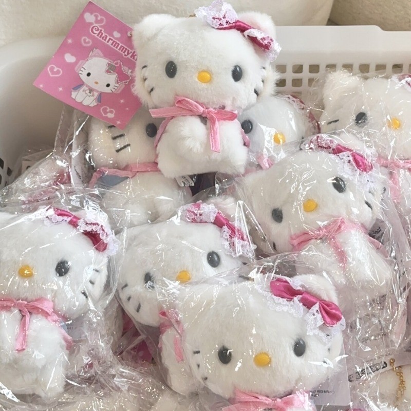 Kawaii Sanrio Charmmy Kitty Lace Bow Cape Plush Doll Keychain Cute Hello Kitty Stuffed Kitten Bag