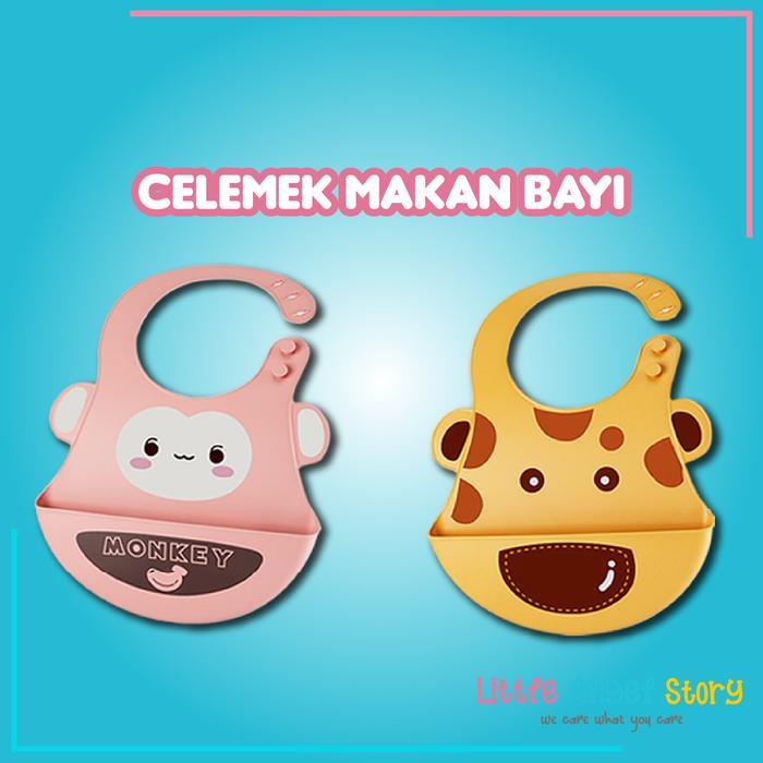 BABY BIB CELEMEK MAKAN BAYI SLABER SILIKON ANAK BIBS KARAKTER ELSA STITCH MICKEY MINI KARET BABY
