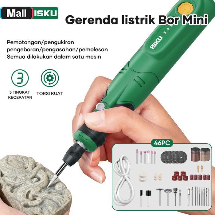 Isku Mini Grinder Cordless Bor Tuner Mini Set Usb Charge 3 Speed Mesin Gerinda Tangan Portable Alat