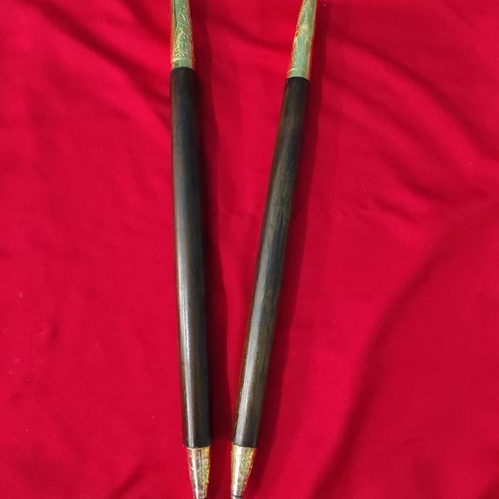 Gagang Tombak Keris Kayu Jati Panjang 100 cm dengan Hiasan Kuningan