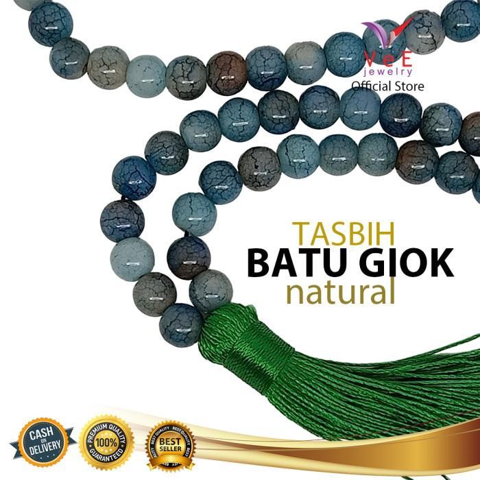 Tasbih 99 Butir Batu Giok Burma Asli 8Mm Biru Natural Tasbih Tbk
