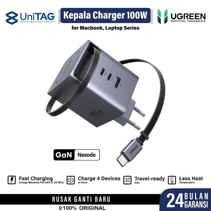 Sale Ugreen Kepala Charger Gan Nexode Pro Gan 100W For Macbook Laptop Built-In Retractable Cable