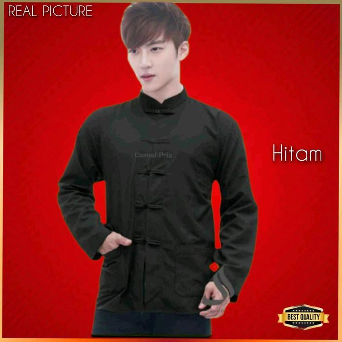 Baju Cheongsam Pria Dewasa Kemeja Imlek Modern Hitam
