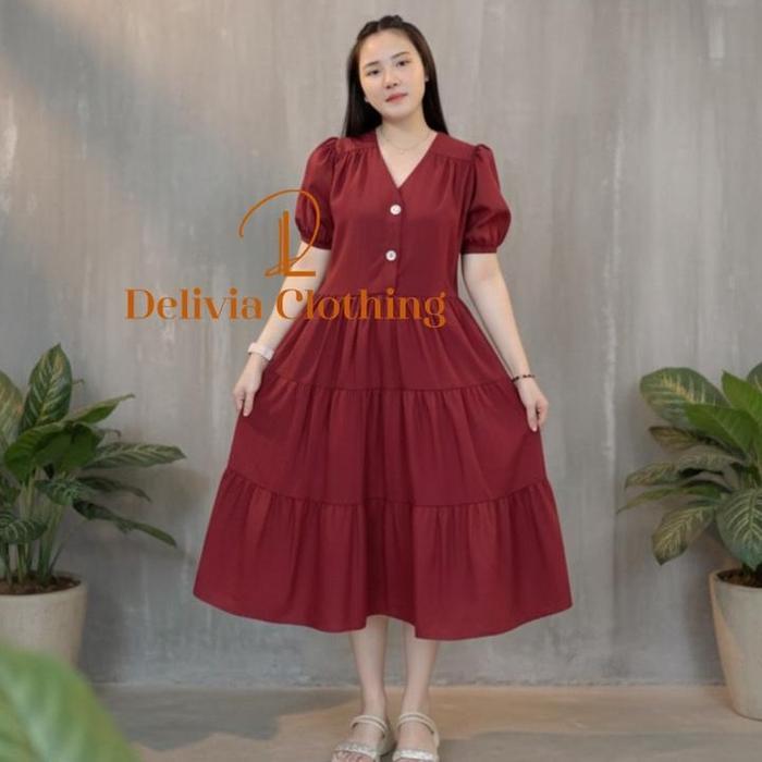 TERBARU Delivia - Midi Dress Moly Button Poplin 5017-1/2 G00D QUALITY