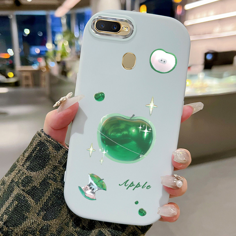 Casing Hp Untuk OPPO A7 A5s A12 A12s A11k Case Green apple Gaya Cream Kasing silikon Cesing Softcase