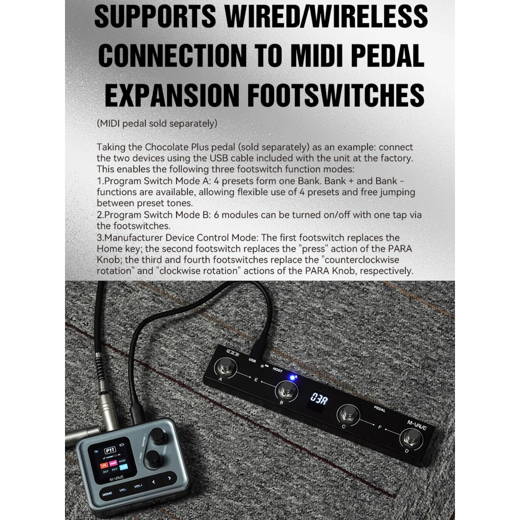 M-VAVE Pocket AMP 1.54" HD Screen Guitar Multi-Effects Processor/6+1 Custom FX Chain/USB-C Audio