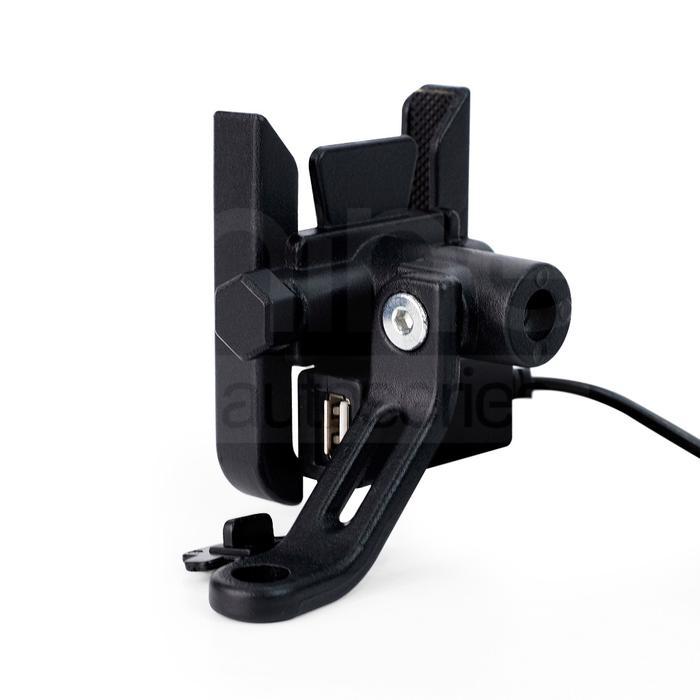 TERBATAS LX-TRIX Holder HP Alluminium + Charging Handphone Spion Motor USB Cas Alloy Holder HP Motor