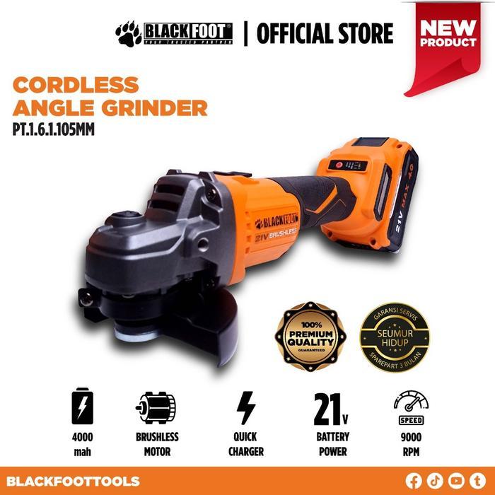Mesin Gerinda Baterai 4" 21V Blackfoot Brushless Cordless Angle Grinder