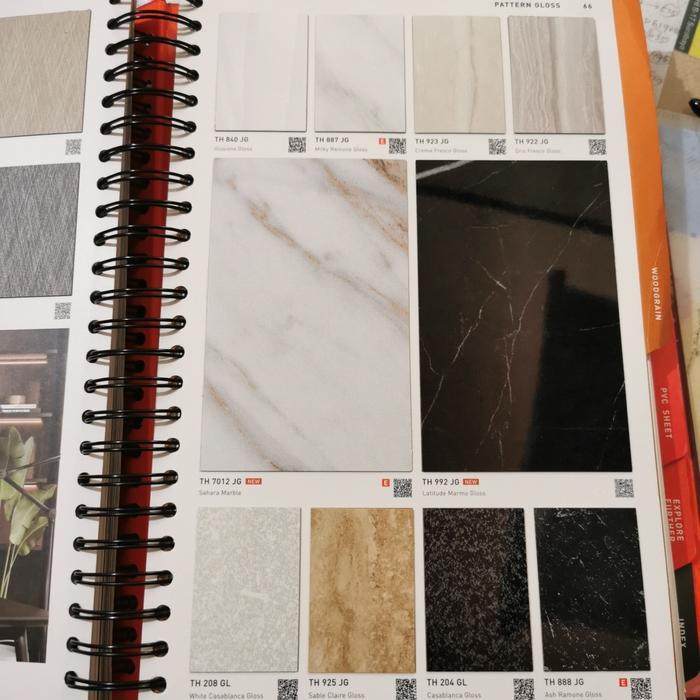 Lembaran HPL Dekoratif Motif Glossy dan Doff Mate, Ukuran 122x244 cm Tebal 0.7 mm, Pilihan Kode JG/G