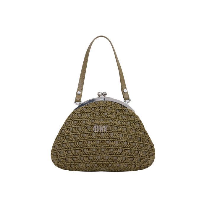Dowa Vista Women Tas Tangan Wanita Rajut Kombinasi Kulit, Penutup Kiss Lock, Motif Kulit Kadal Women