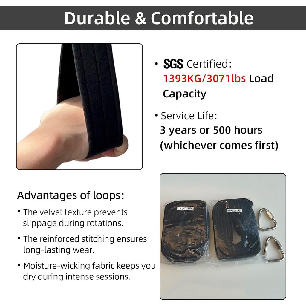 PRIOR FITNESS Glitter Aerial Loops Kit 3m/9ft SGS Trapeze Yoga Straps with Carabiners for