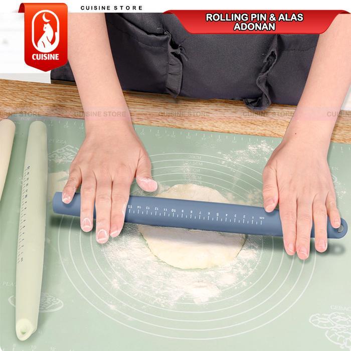 TERLARIS ROLLING PIN SILIKON ANTI LENGKET DAN ALAS ADONAN DOUGH MATRAS PENGUKUR SKALA SET ALAT