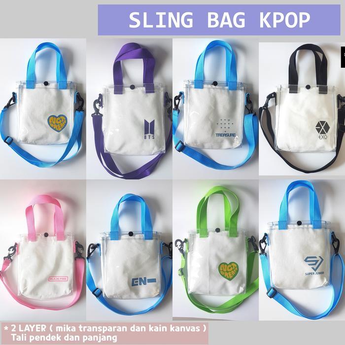 TAS SELEMPANG KPOP SLING BAG KANVAS MIKA TALI PANJANG DAN PENDEK KOREA EXO BTS SUPER JUNIOR TREASURE